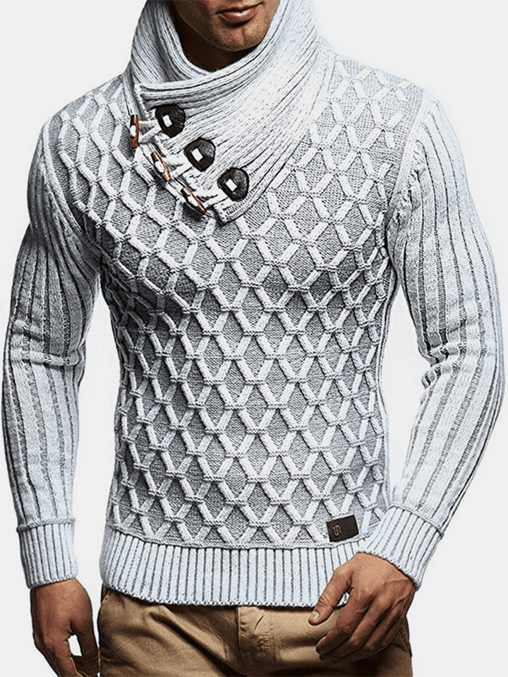 Mens Graphics Knitted Texture High Neck Warm Pullover Sweaters - MRSLM