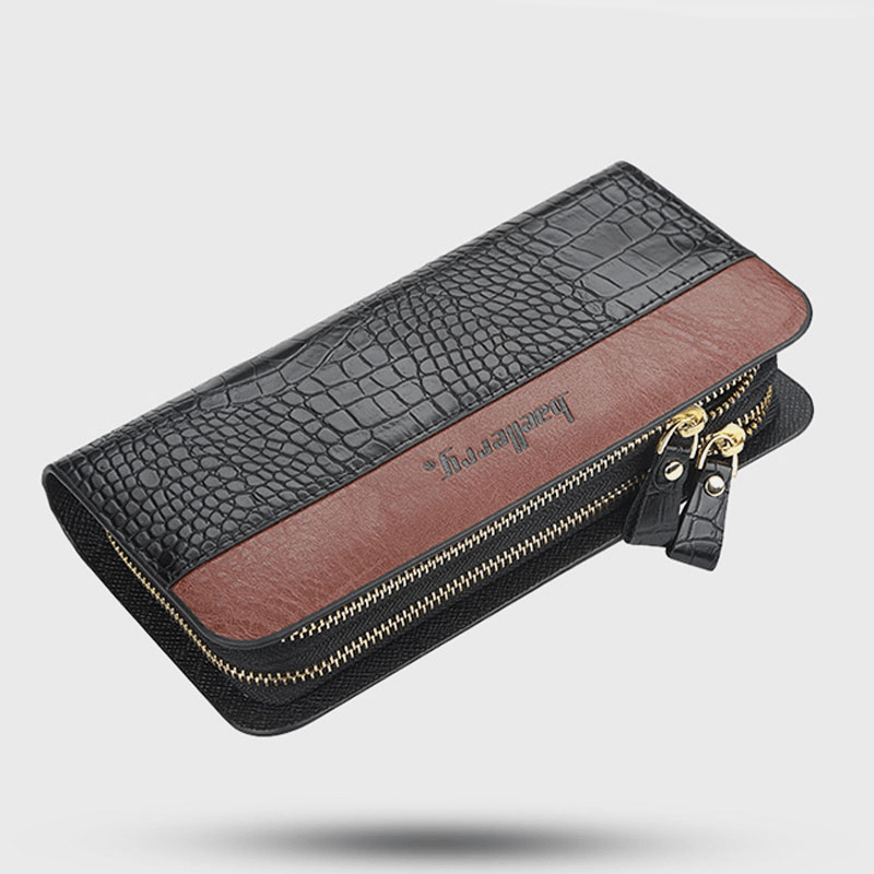 Baellerry Men Faux Leather Long Zipper Phone Bag Wallet Clutches Bag for Business - MRSLM