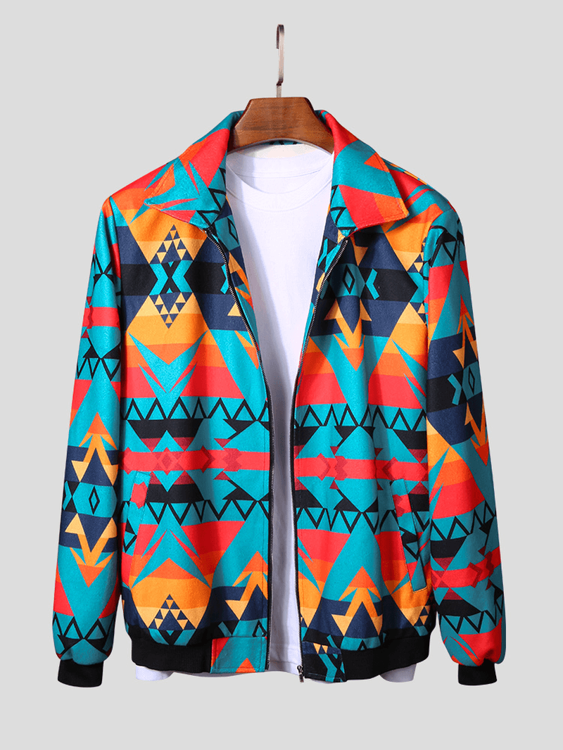 Mens Autumn Colorful Printing Zipper Long Sleeve Jacket - MRSLM