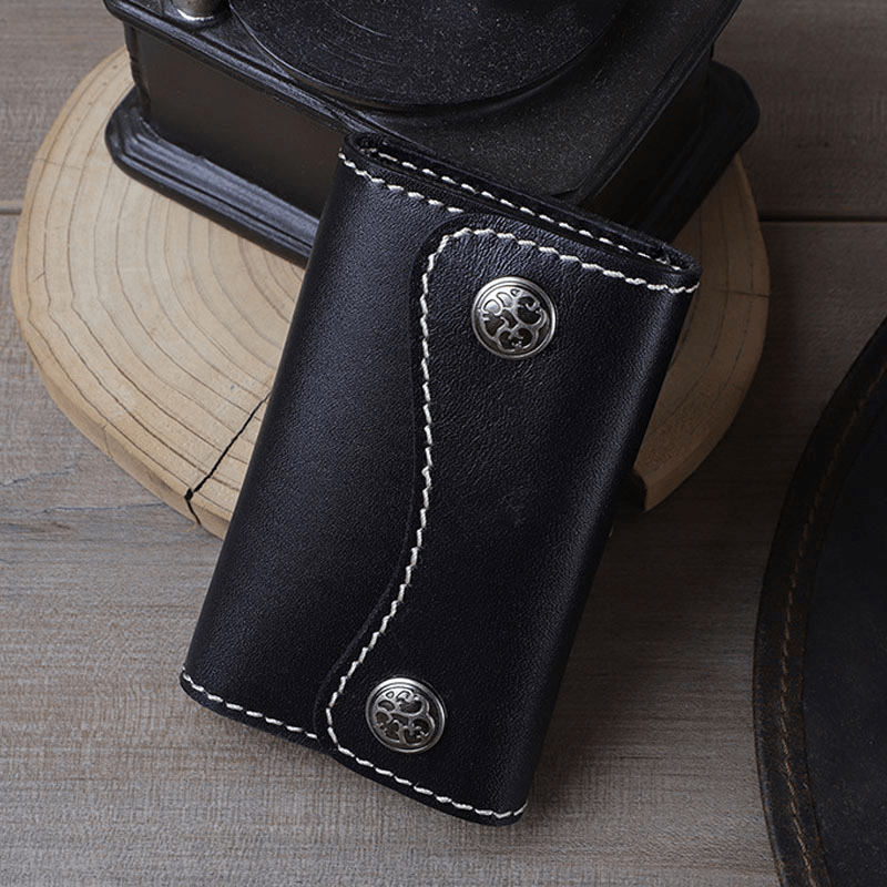 Men Genuine Leather Retro Easy Carry Multifunction Car Keychain Key Case Wallet - MRSLM