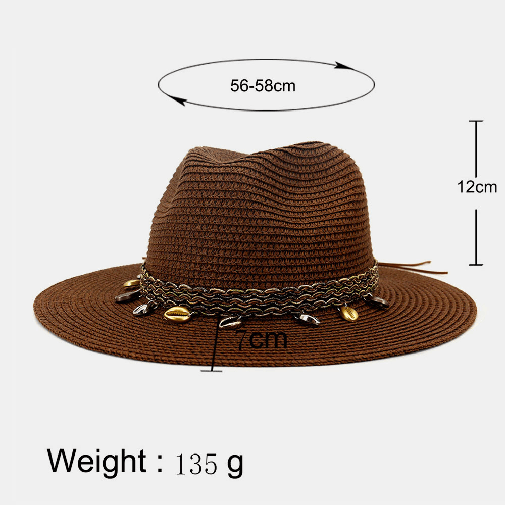 Unisex Sunscreen Travel Beach Sun Hat Elegant Seaside Wide Brim Jazz Hat Straw Hat - MRSLM