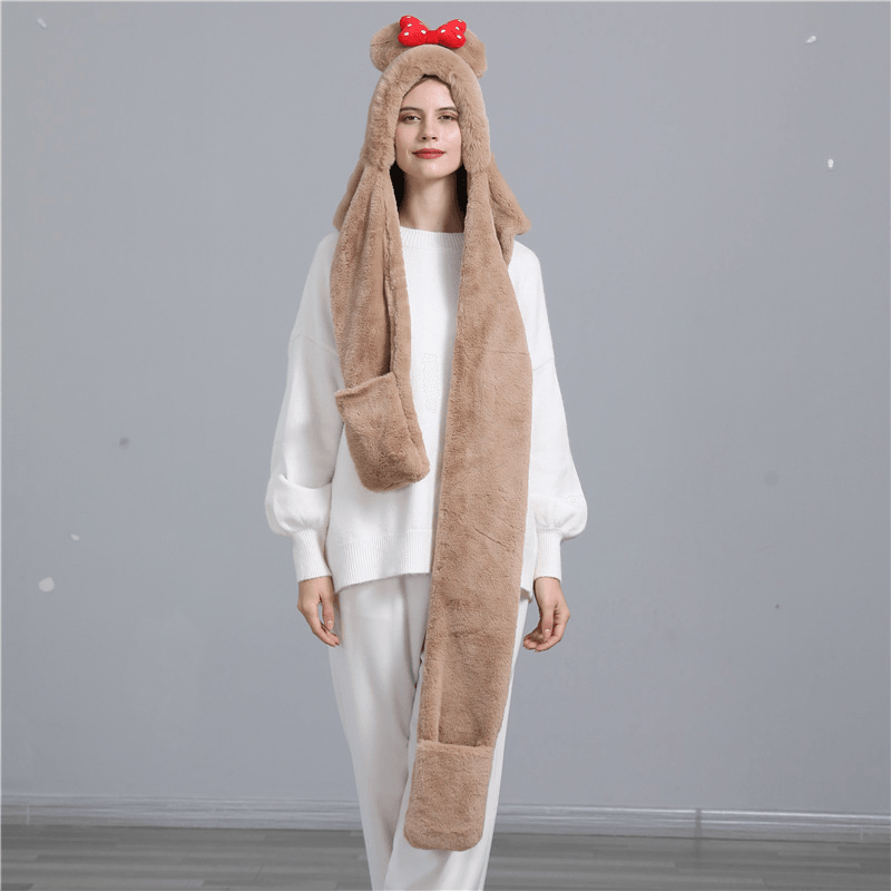 Scarf Hat Gloves Three-Piece Solid Color Plush - MRSLM