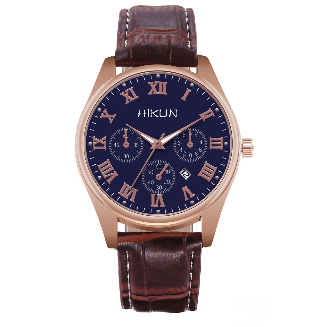 Hikun Business Casual Big Simple Dial PU Leather Strap Men Quartz Watch - MRSLM