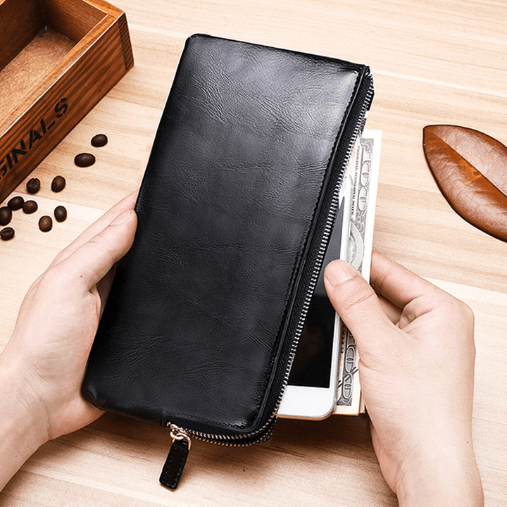 Men Genuine Leather Slim Multi-Function Long Wallet Card Hol - MRSLM