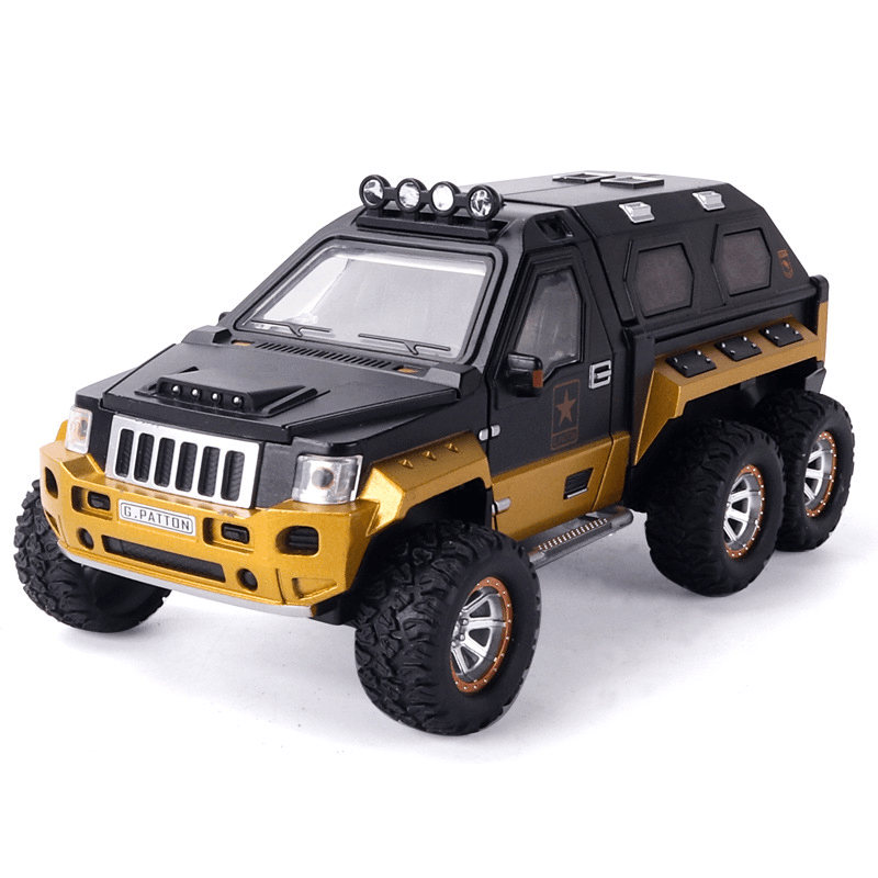 Children'S Toy Alloy Sound and Light Dynamic Cool Pull Back Alloy 6-Wheel Armored Car Military Model - MRSLM