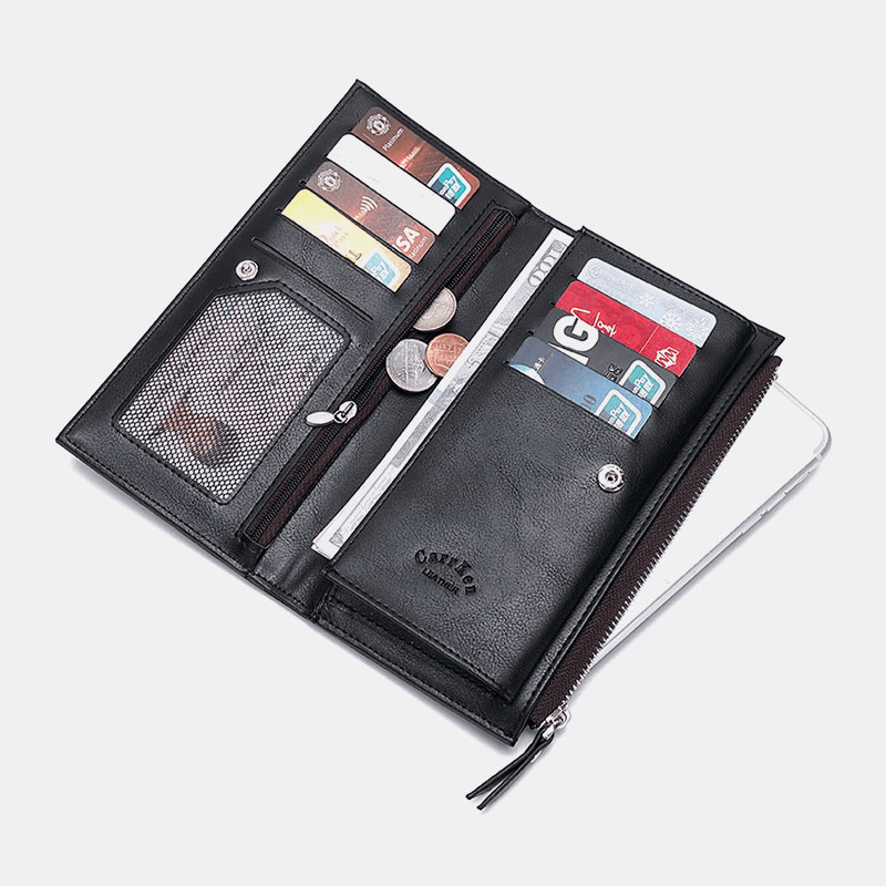 Men 9 Card Slots Phone Purse Zipper Long Wallet - MRSLM