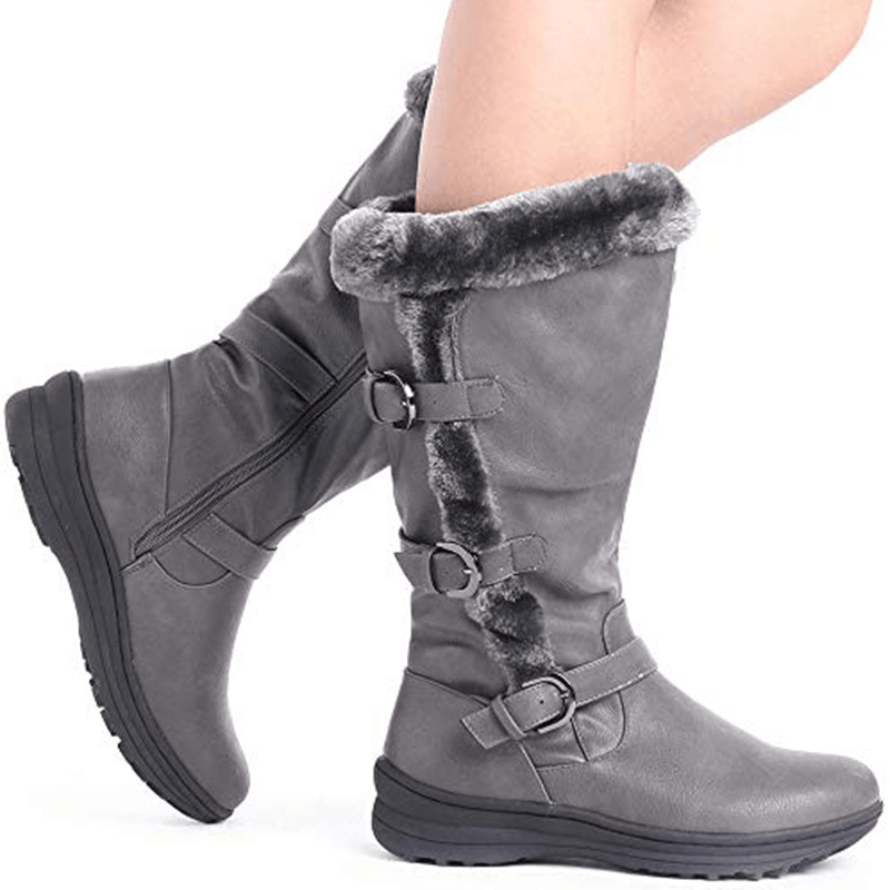 Women Retro Plush Lining Warm Casual Mid Calf Snow Boots - MRSLM