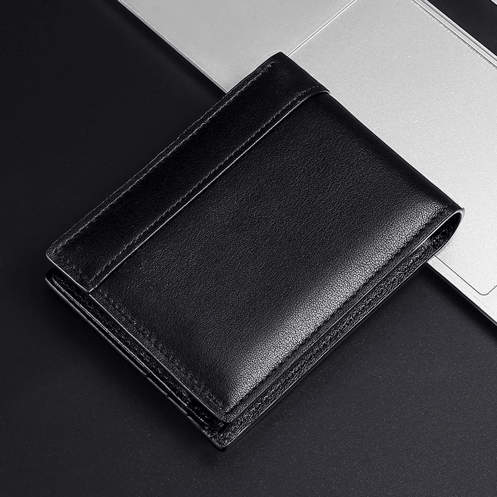 Men Genuine Leather RFID Anti-Theft Brush Multi-Card Slot Card Holder Coin Purse Money Clip Cowhide Wallet - MRSLM