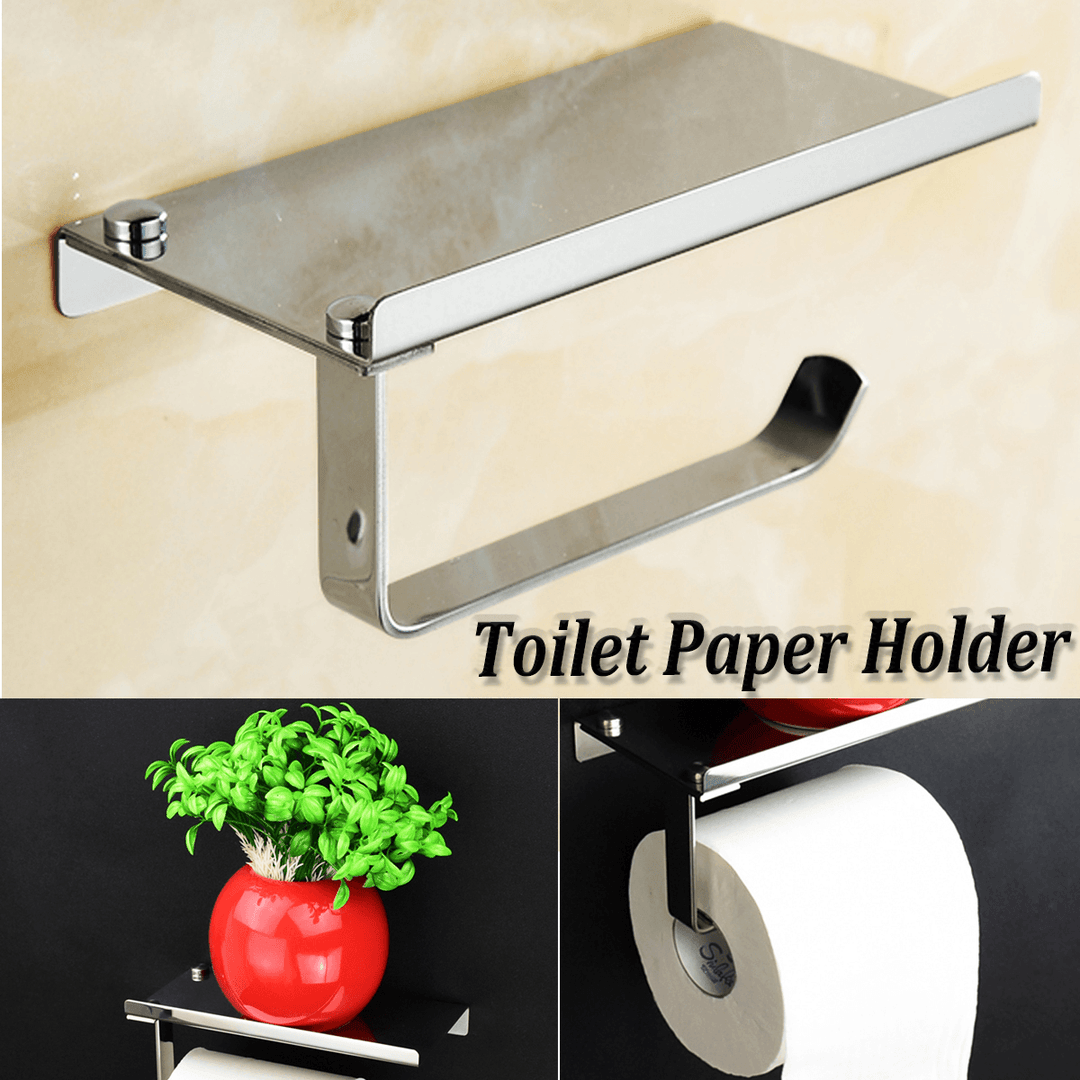 Stainless Steel Toilet Roll Tissue Stand Paper Holder Wall Mounted for Home Bathroom Paper Hook - MRSLM