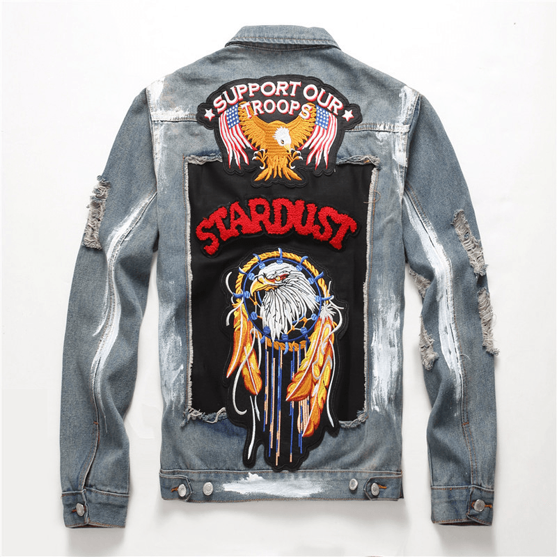 Retro Single Breasted Patched Denim Jacket - MRSLM