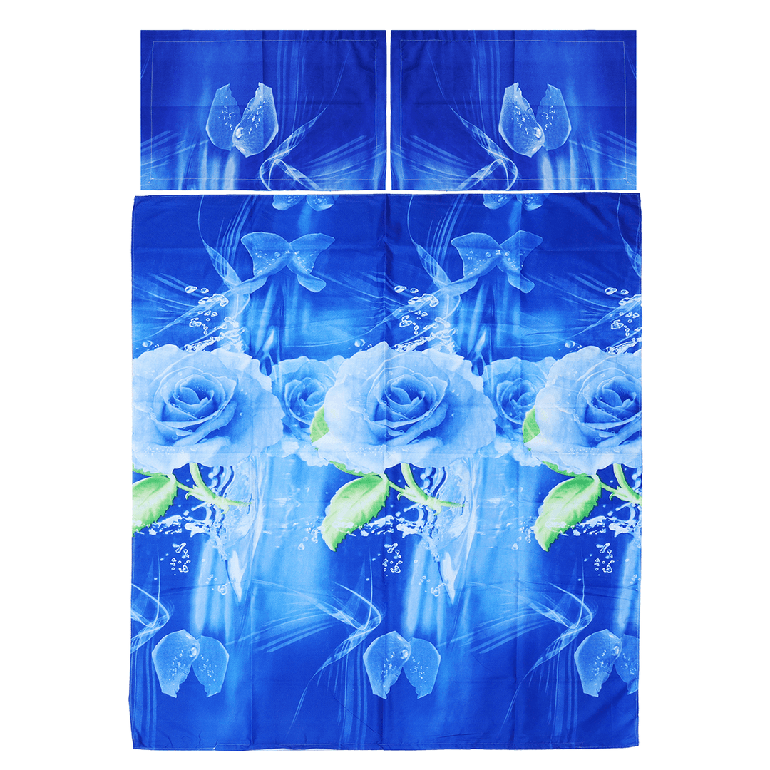 2PCS 3D Blue Rose Printed Bedding Pillowcase Quilt Cover Twin Bed Size Bedding Sets - MRSLM