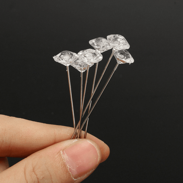 100Pcs Clear Diamante Flowers Pins Wedding Bouquet Supplies Diamond Corsage Florist Craft - MRSLM