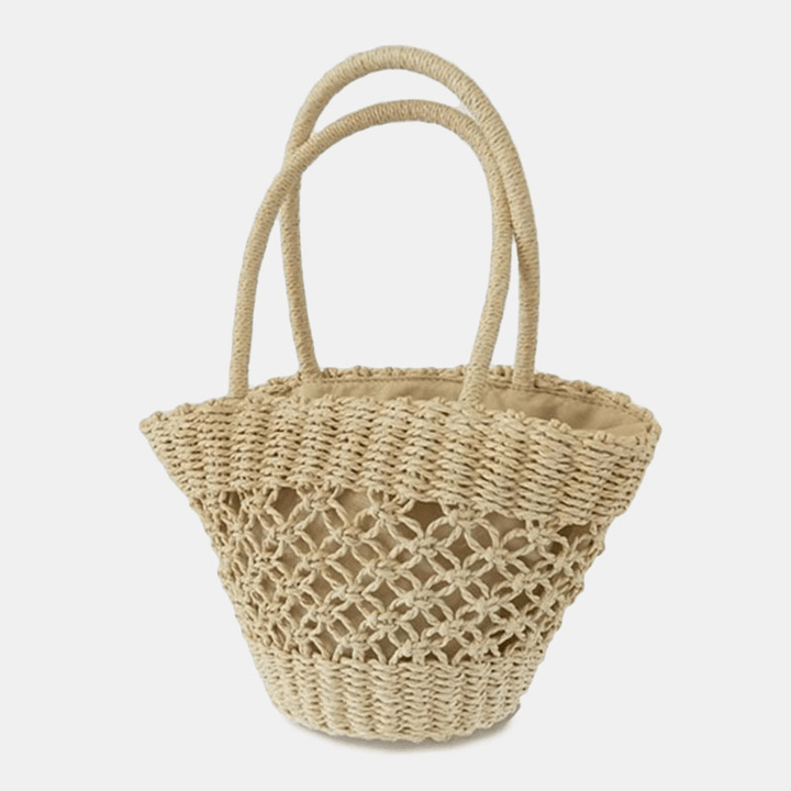 Women Straw Hollow Retro Handmade Paper String Cylindrical Bag Beach Bag Handbag - MRSLM