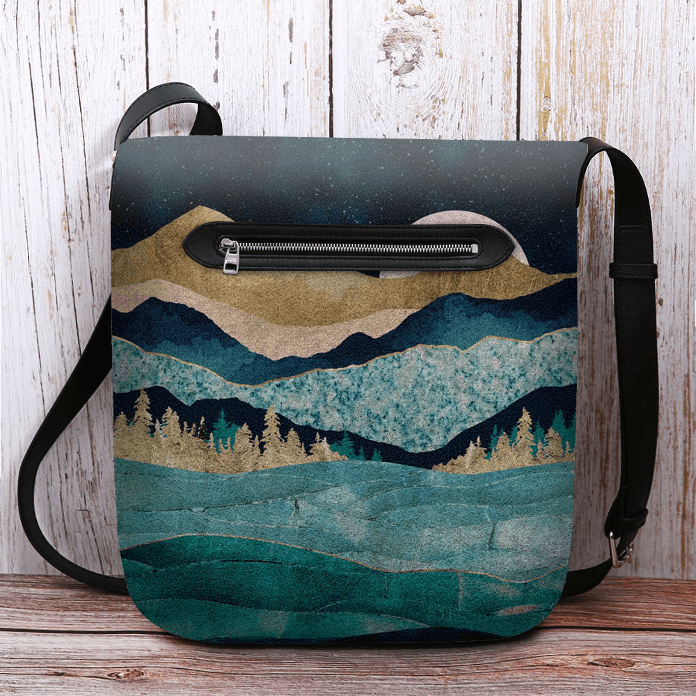 Women Felt Mountain Treetop Landscape Print Bag Crossbody Bag Shoulder Bag - MRSLM