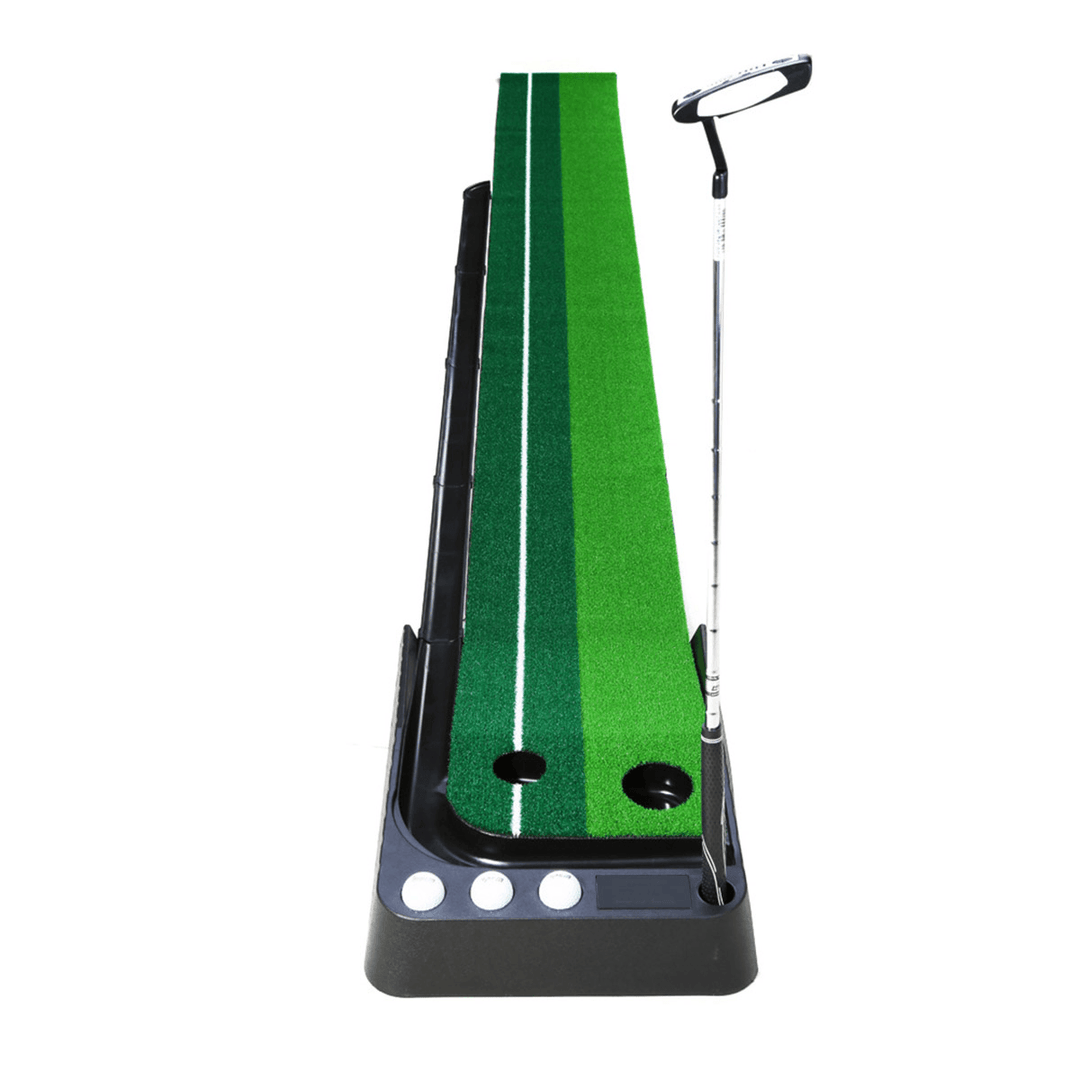 Golf Putting Mat Set Auto Return Golf Training Mat Folding Grass Pad with 3 Pcs Golf Ball Putter - MRSLM