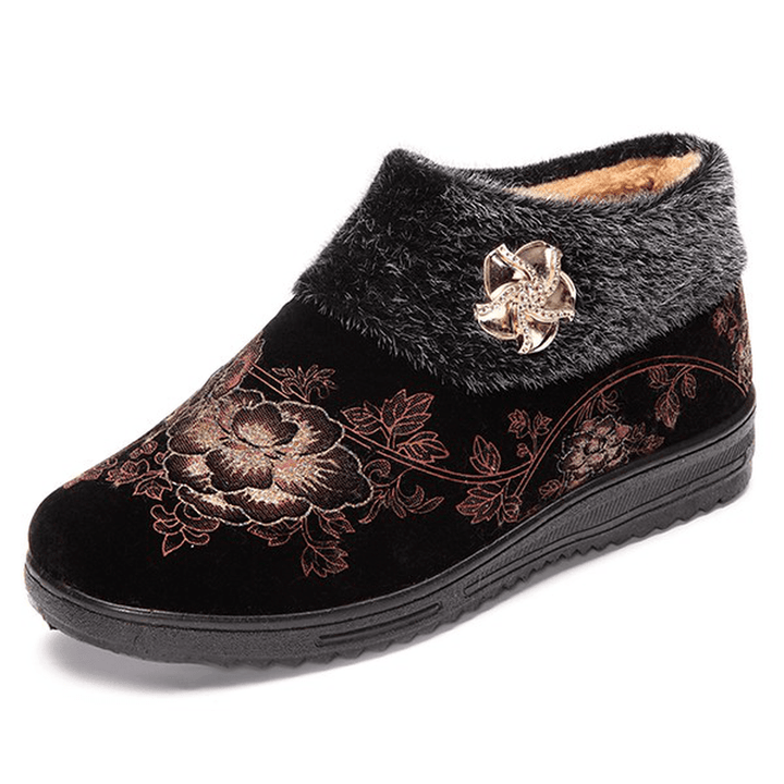 Women Winter Cotton Fur Lining Boots Casual Outdoor Plush Flats - MRSLM