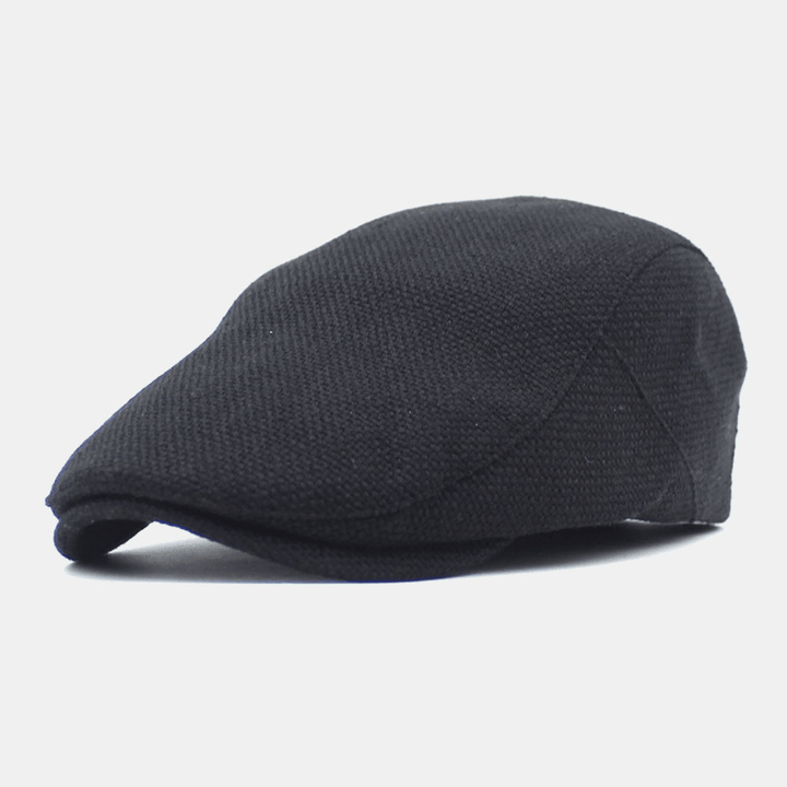 Men Cotton Linen Solid Color Retro Casual Sunshade Forward Cap Beret Cap Flat Cap Painter Hat - MRSLM