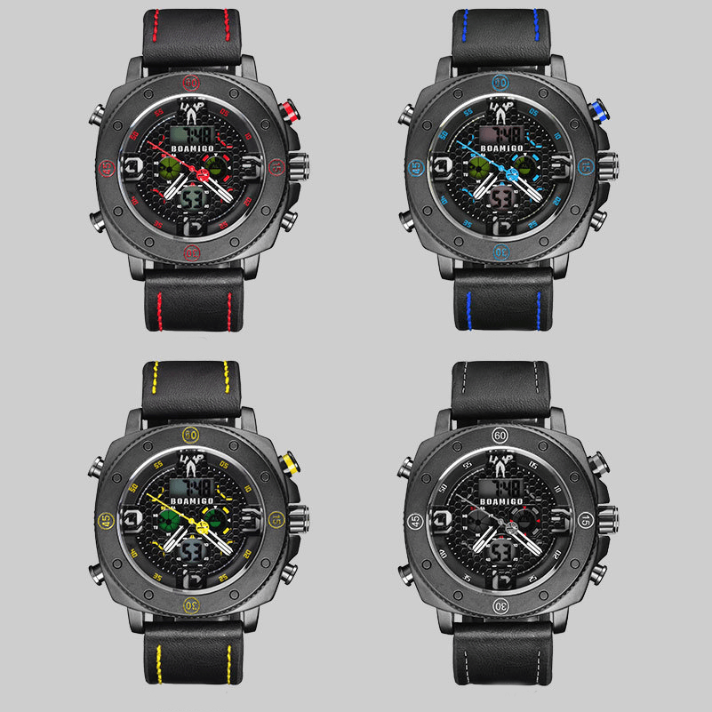 BOAMIGO F525 Fashion Men Digital Watch Creative Dial Luminous Week Display Chronograph LED Dual Display Watch - MRSLM