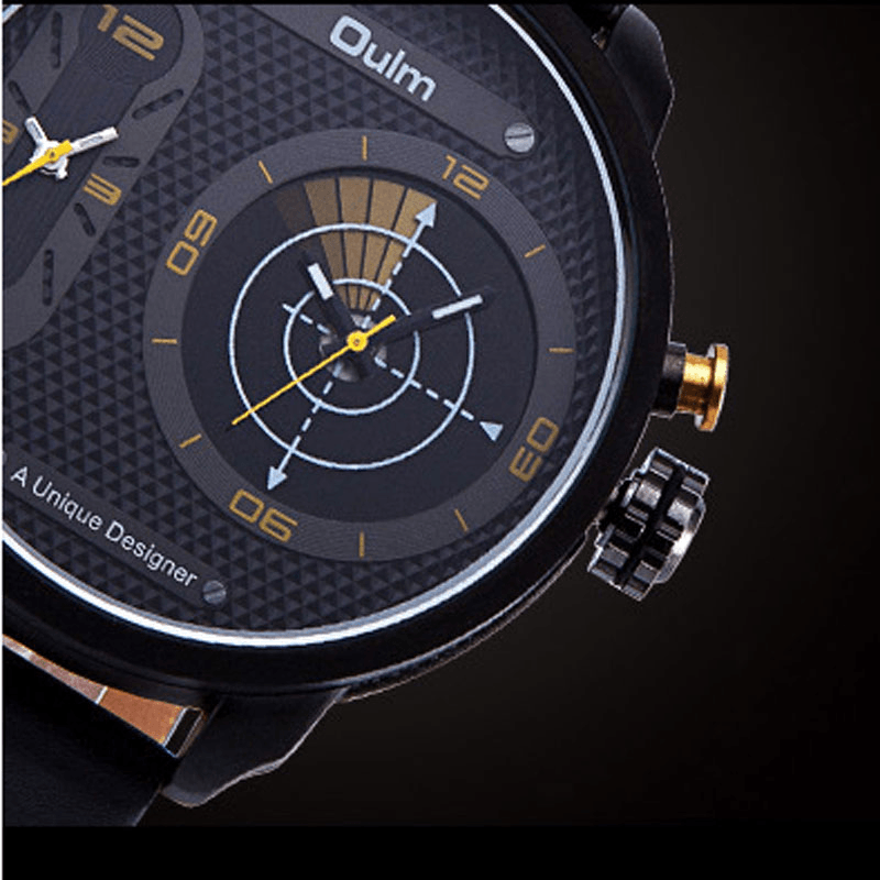 OULM 3221B Dual Time Zone Big Dial Creative Watch Unique Design Men Quartz Watches - MRSLM