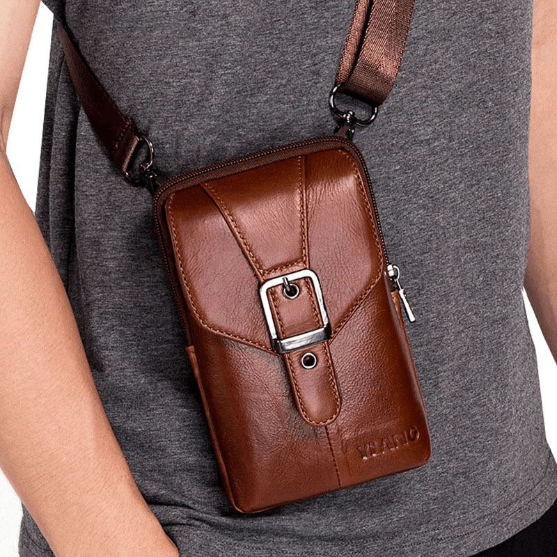 Men Genuine Leather Vintage Shoulder Bag Waist Bag Phone Bag for Business - MRSLM