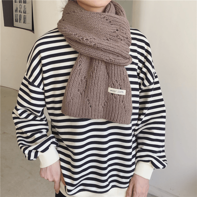 Pure Color Knitted Hollow Thick Warm Scarf - MRSLM
