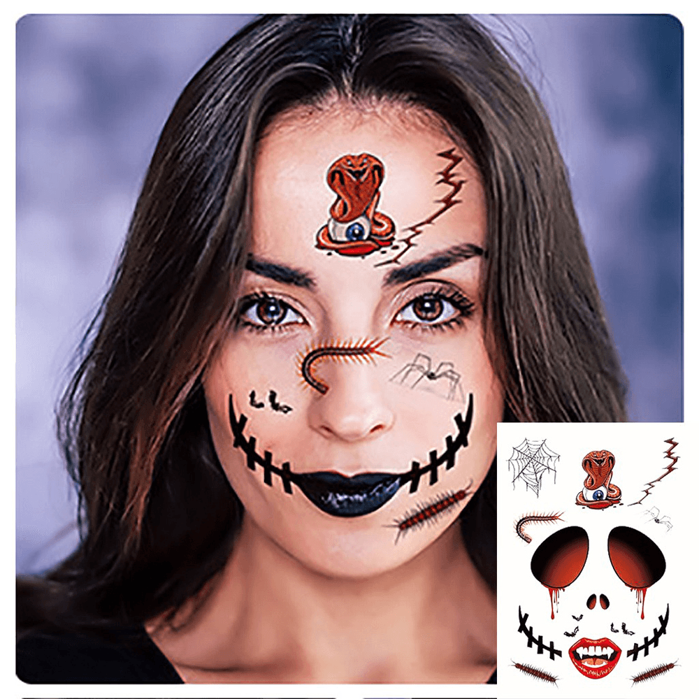 Halloween Tattoo Stickers Scary Halloween Temporary Face Tattoos Terror Wall Sticker Halloween Festival Descoration - MRSLM