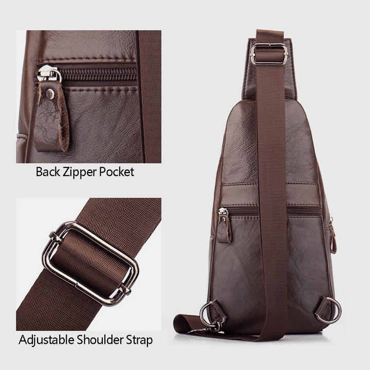 Men Genuine Leather Multi-Pocket Large Capacity Vintage First Layer Cowhide Crossbody Bags Shoulder Bag Chest Bag - MRSLM