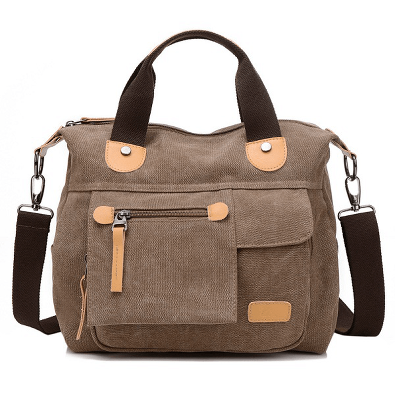 Women Canvas Casual Large Capacity Functional Multi Pocket Handbag Shoulder Bag Crossbody Bag - MRSLM