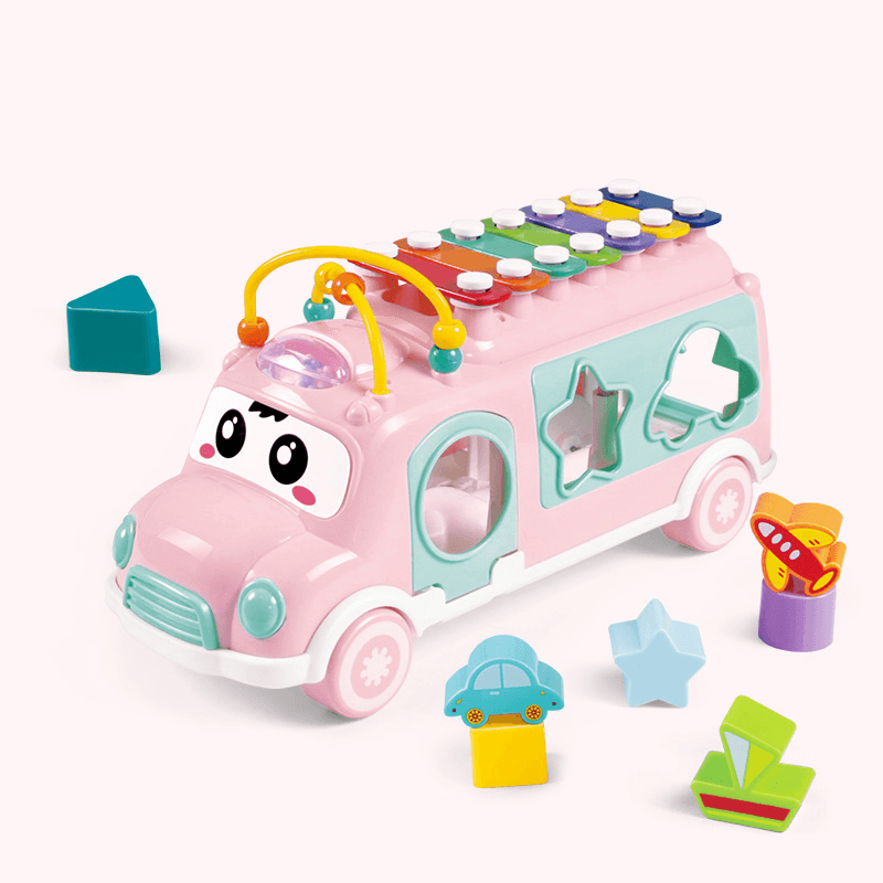 Children'S Toy Car Percussion Piano Bus Multi-Functional Building Blocks - MRSLM