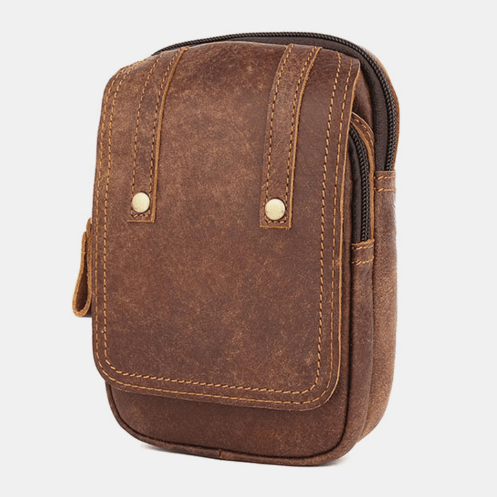 Men Matte Cowhide Waist Bag Multifunctional Large Capacity Vintage 6.3 Inch Phone Bag - MRSLM