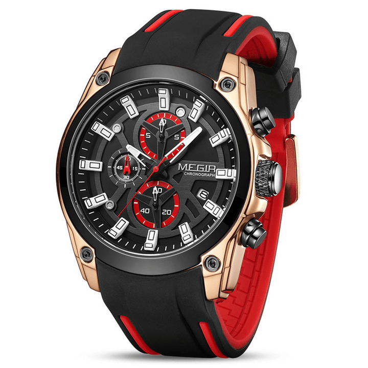 MEGIR 2144 Casual Sport Men Watch Chronograph Luminous Function Calendar Silicone Strap 3ATM Waterproof Quartz Watch - MRSLM