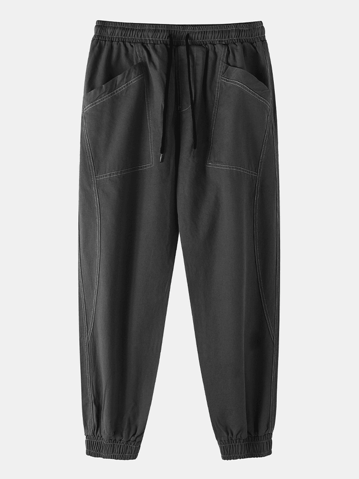 Mens Seam Loose Drawstring Jogger Pants with Large Pocket - MRSLM