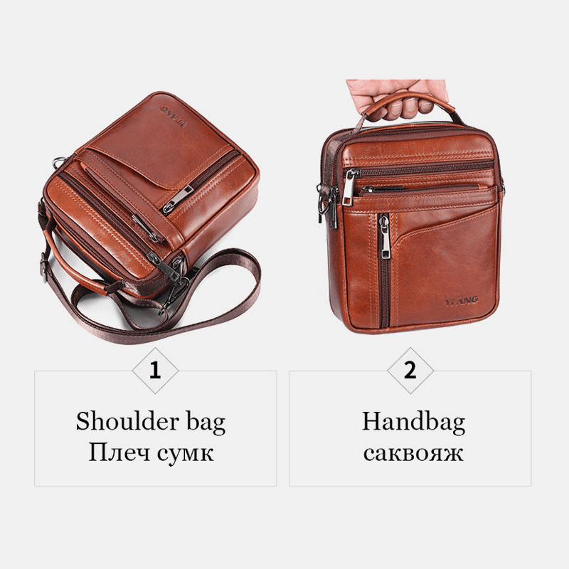 Men Small Genuine Leather Large Capacity Shoulder Bag Crossbody Bag - MRSLM