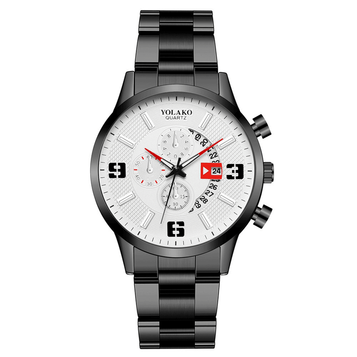 YOLAKO Men Watch Alloy Causal Stainless Steel Band Calendar Digital Quartz Watch - MRSLM