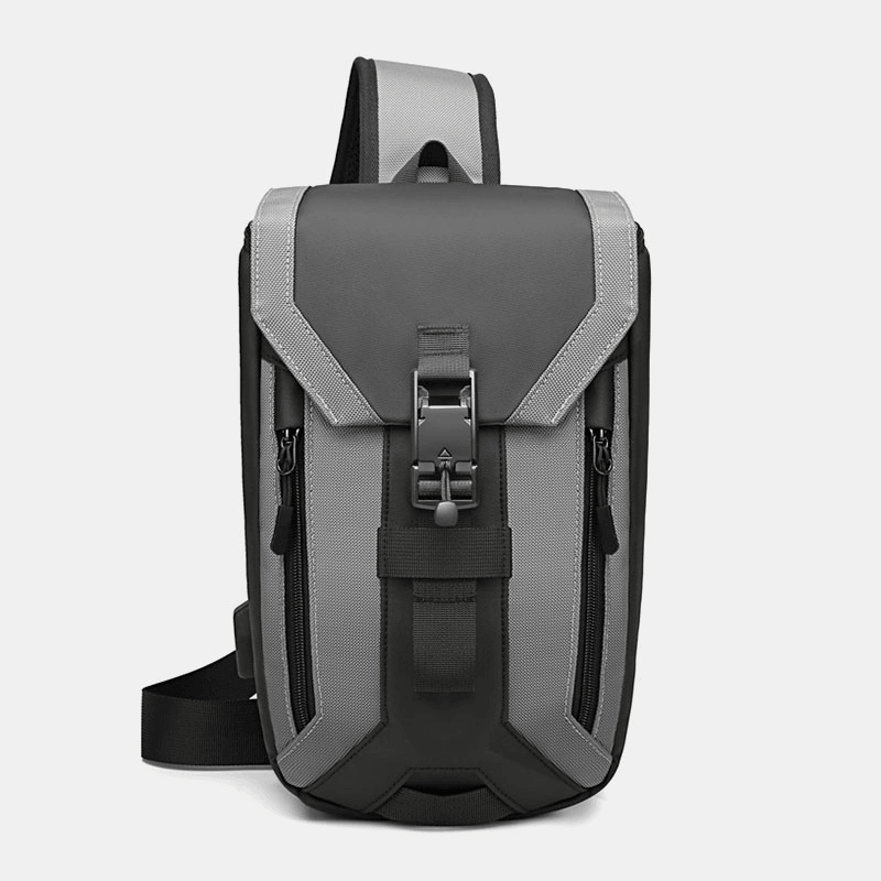 Men Oxford USB Charging Multi-Pocket 3 Card Slots Waterproof Outdoor Crossbody Bag Chest Bag Sling Bag - MRSLM