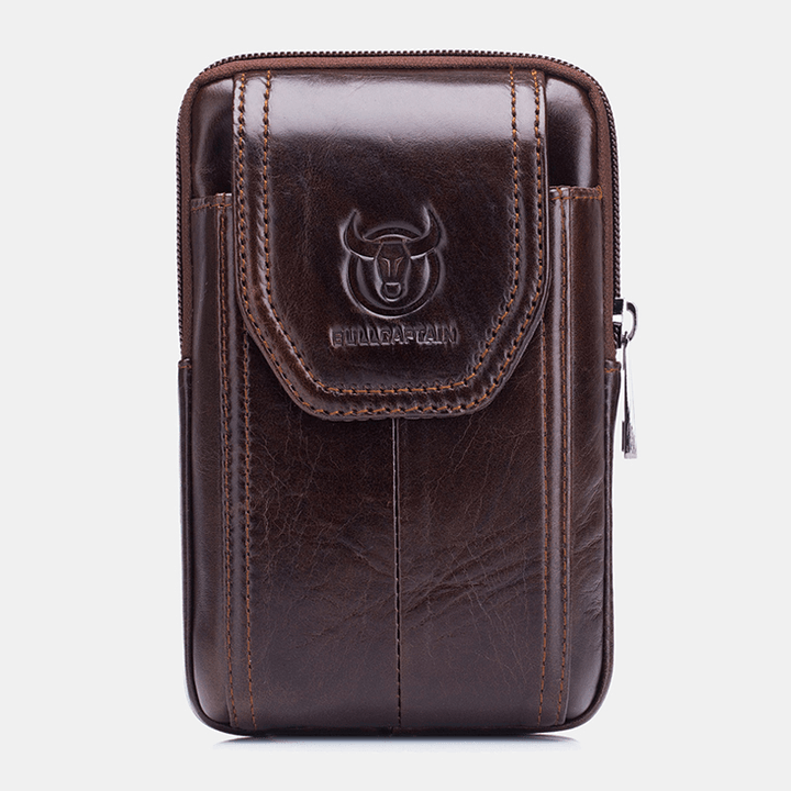 Bullcaptain Genuine Leather Vintage Zipper Phone Bag Waist Bag for Business Bag - MRSLM