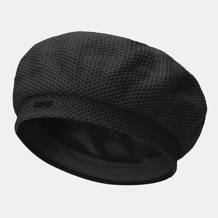 Women Cotton Mesh Breathable Metal Label Knitted Hat Fashion Wild Adjustable Beret Cap Painter Hat - MRSLM