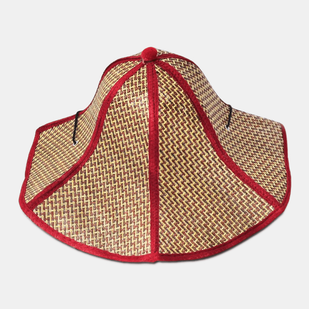 Women Folding Paper Straw Hat Hexagonal Fabric Hemming Sunshade Bucket Hat Sun Hat - MRSLM