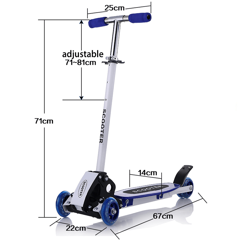 BIKIGHT Kids Shining Scooter Outdoor Toy Folding Kick Scooter Baby Bike with PU Flashing Wheels 4-Gear Height Adjustable for 2-12 Years Old Boys Girls Max Load 65Kg - MRSLM