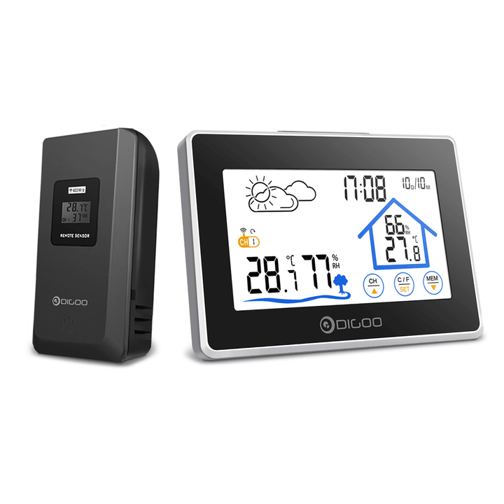 Digoo DG-TH8380 Wireless Thermometer Hygrometer Touch Screen Weather Station with Thermometer Outdoor Forecast Sensor Clock - MRSLM