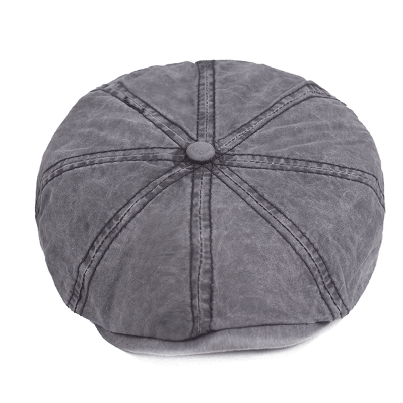 Mens Cotton Solid Sunscreen Newsboy Octagonal Hat - MRSLM