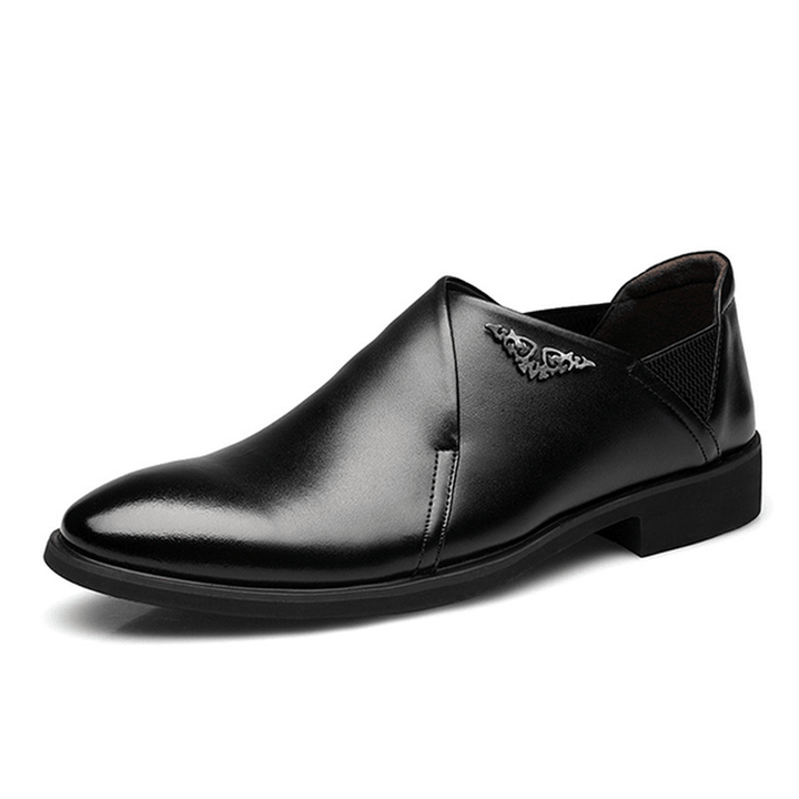 Men Comfy Soft Elastic Band Business Leather Slip on Formal Shoes - MRSLM