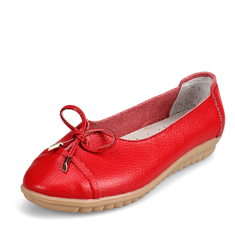 US Size 5-10 Women Flat Casual Outdoor Leather round Toe Soft Comfortable Slip on Flats Shoes - MRSLM