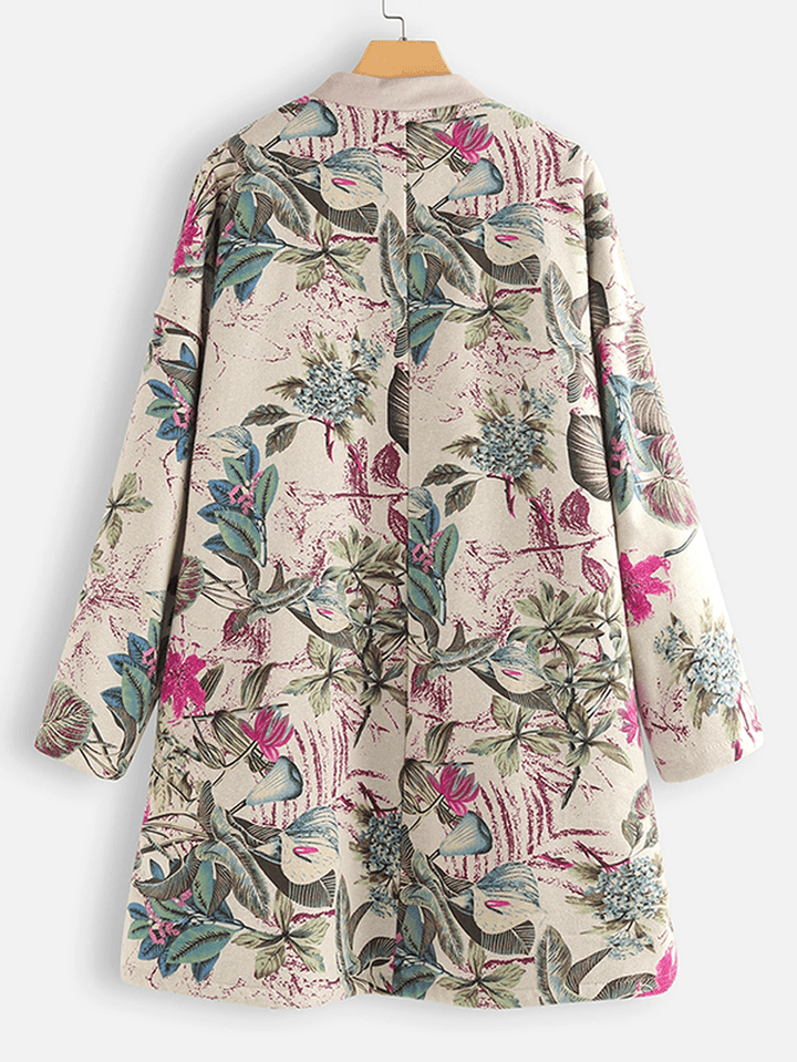 Women Long Sleeve Floral Print Zipper Coats - MRSLM