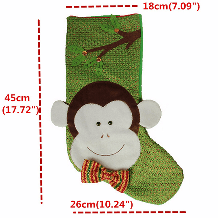 Christmas Xmas Monkey Stockings Candy Colour Gift Bag with Christmas Tree Decorations - MRSLM