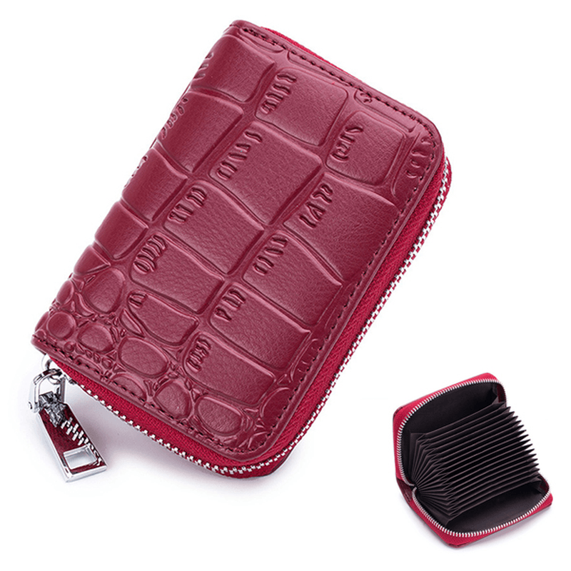 Women Genuine Leather Stone Pattern 16 Card Slots Wallet - MRSLM