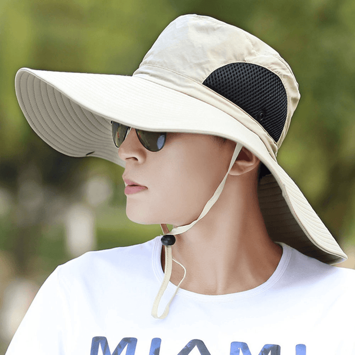 Men Summer UV Protection Wild Big Brim 15 Centimeters Visor Adjustable Sun Hat Bucket Hat for Fishing Mountaineering - MRSLM