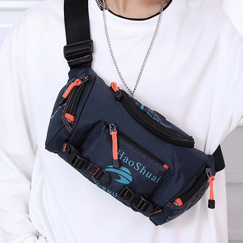 Men Waterproof Outdoor Headphone Plug Crossbody Bag Chest Bag Sling Bag - MRSLM