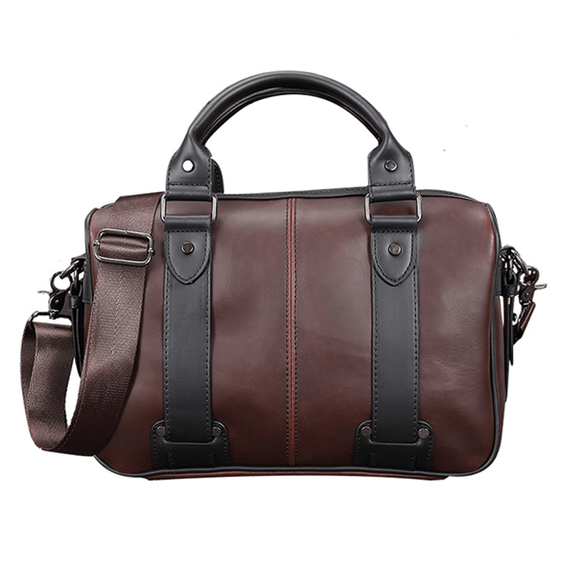 Men Retro PU Leather Handbag Business Crossbody Bag - MRSLM