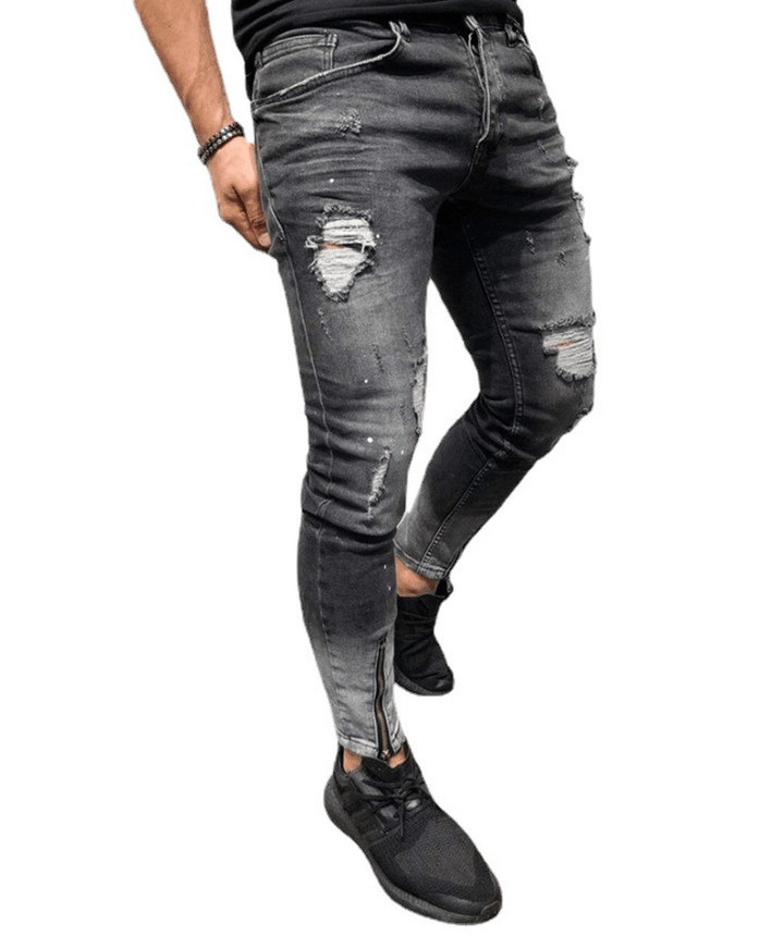 The New Cross-Border Fashion Ripped Youth Clothes Zipper Elasticfeet Js Men - MRSLM